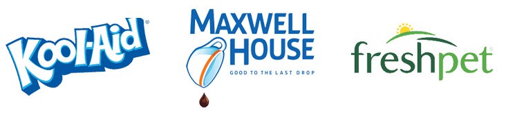 koolaid, Maxwell House coffee, and fresh pet logos
