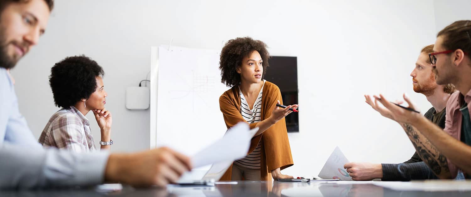 pr team working on project in corporate work space