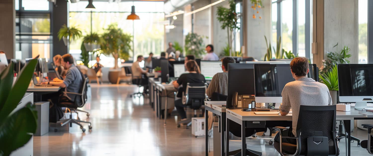 pr team working on their media relationships in large open office space setting
