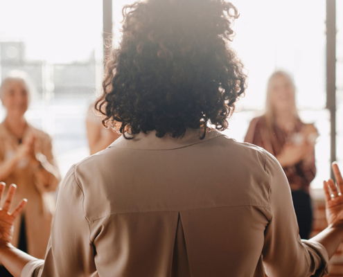 media relations team working on project in agency office