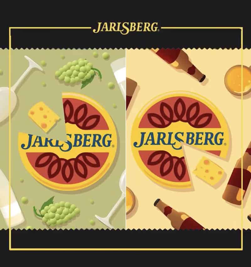 jarlsberg cheese wheels graphics with wine and grapes