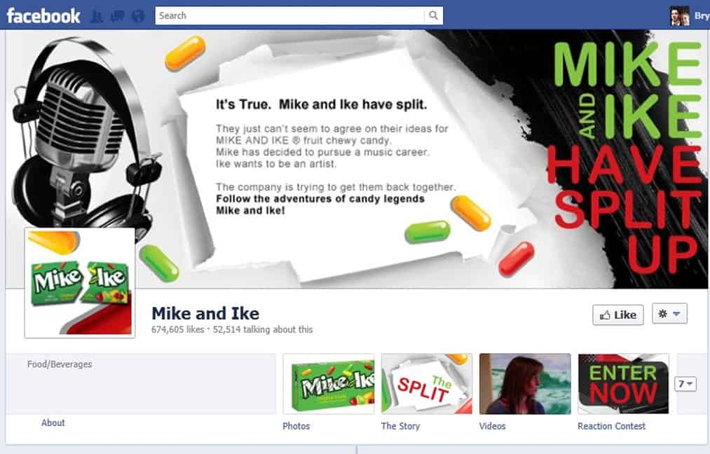 mike and ike candy split up campaign page on facebook profile