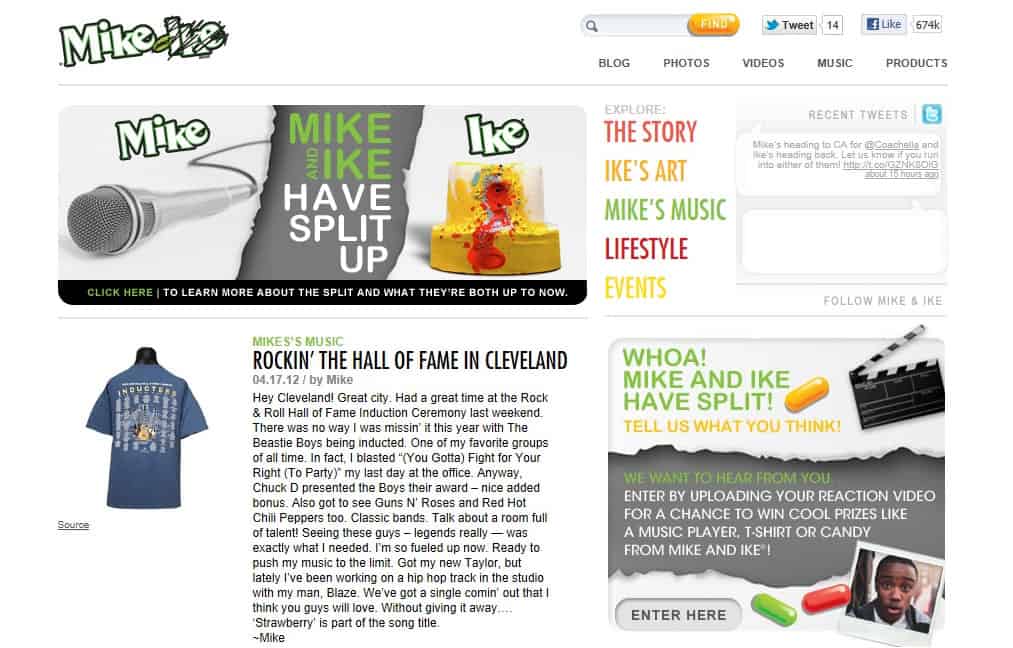 mike and ike candy split up campaign page on website