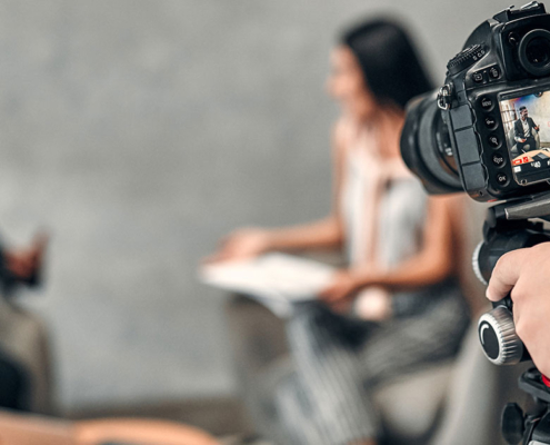 journalist interviewing brand owner while filming for pr campaign