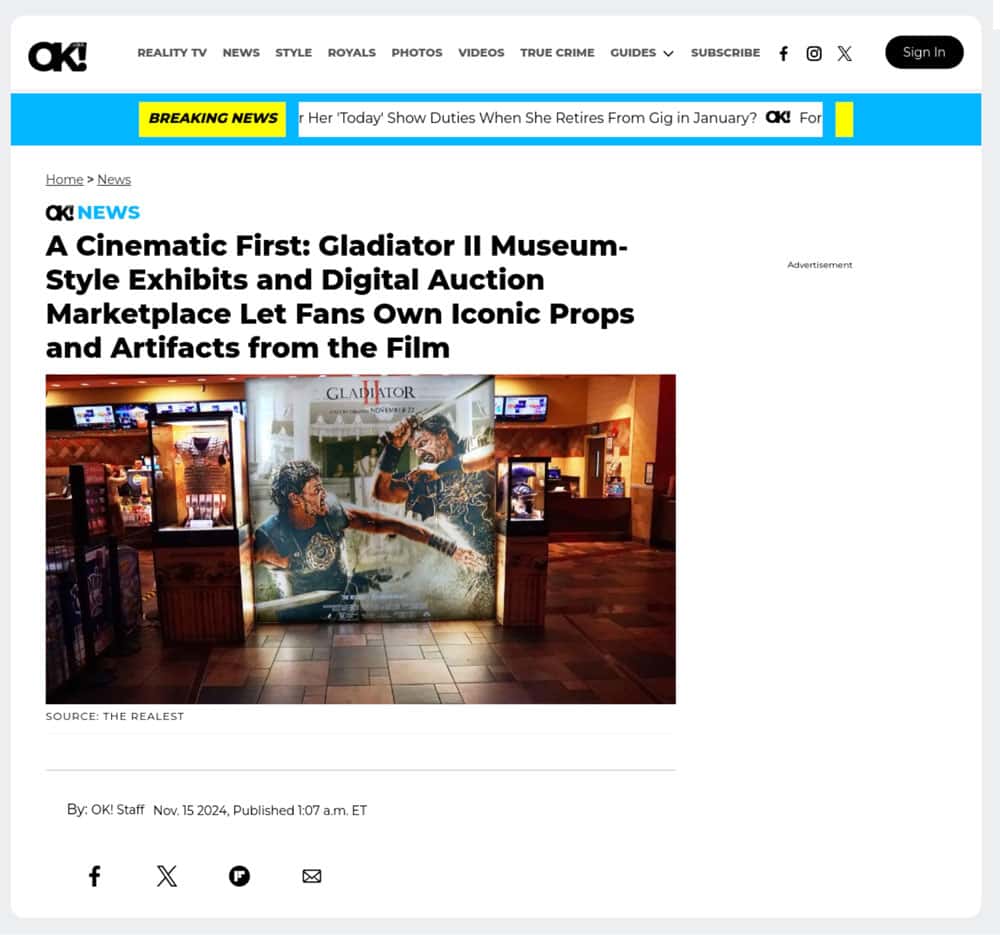 gladiator 2 movie news article about memorabilia auction pr campaign